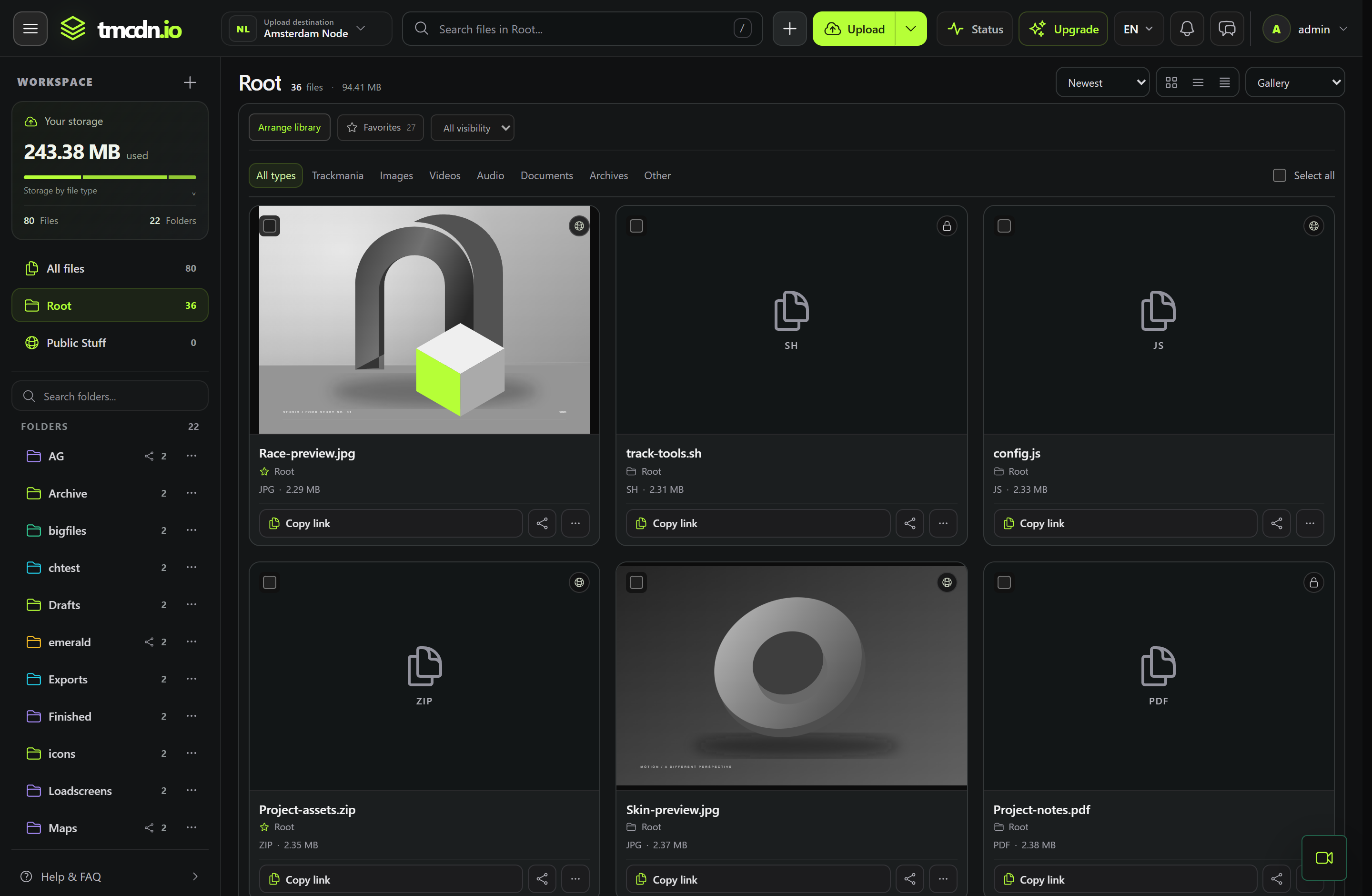 TMCDN gallery view with large file previews